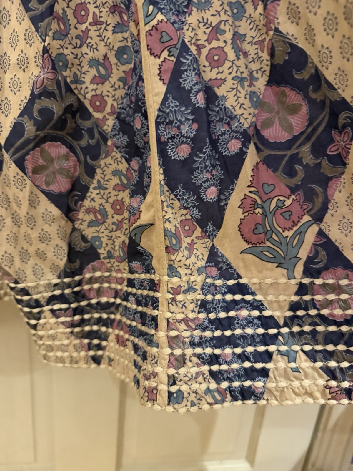 Vintage Indian 70s Afghan style boho quilted hippy dress M cotton harlequin maxi