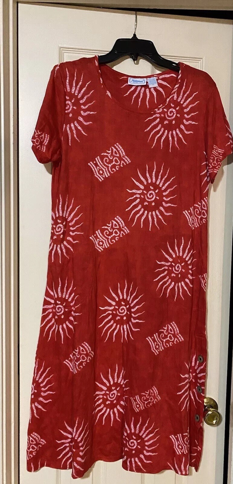 National since 1952 Women’s Red & White MIDI Dress Short Sleeve Boho Size PM