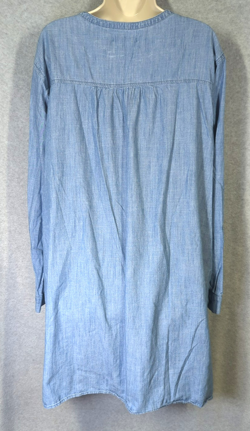 Plus Size 3X Shift Tunic Dress Cotton Lg Sleeve Pintuck Chambray Blue Relaxed
