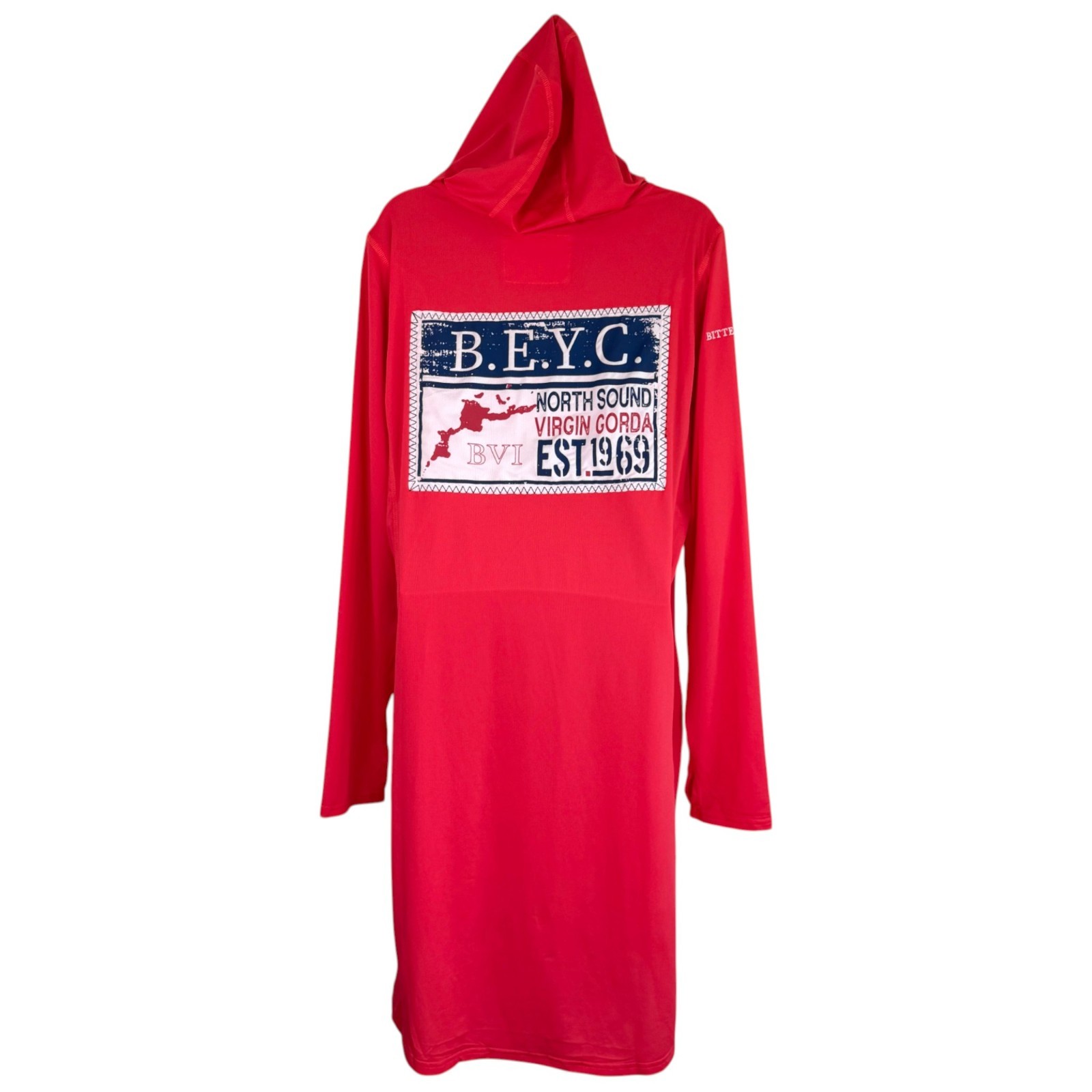 New Bitter End Map Patch Dritek Hoodie Dress Sz XL Coral UPF Beach Coverup BVI