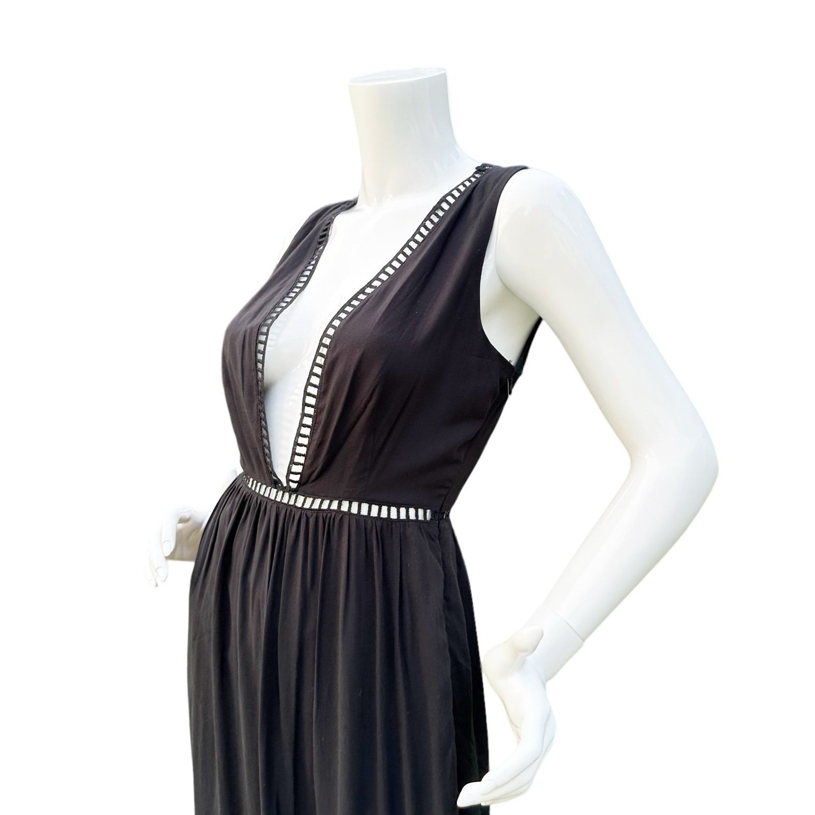 TOBI Classic 90s Black LBD Maxi Dress Deep Plunge V Neckline Small