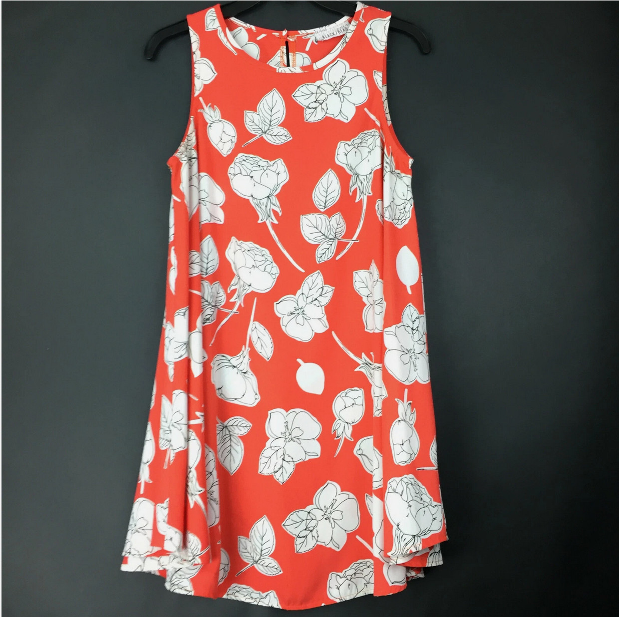 Coral Orange Floral Womens Medium (32 in Bust) Flower Bloom Sleeveless Dress