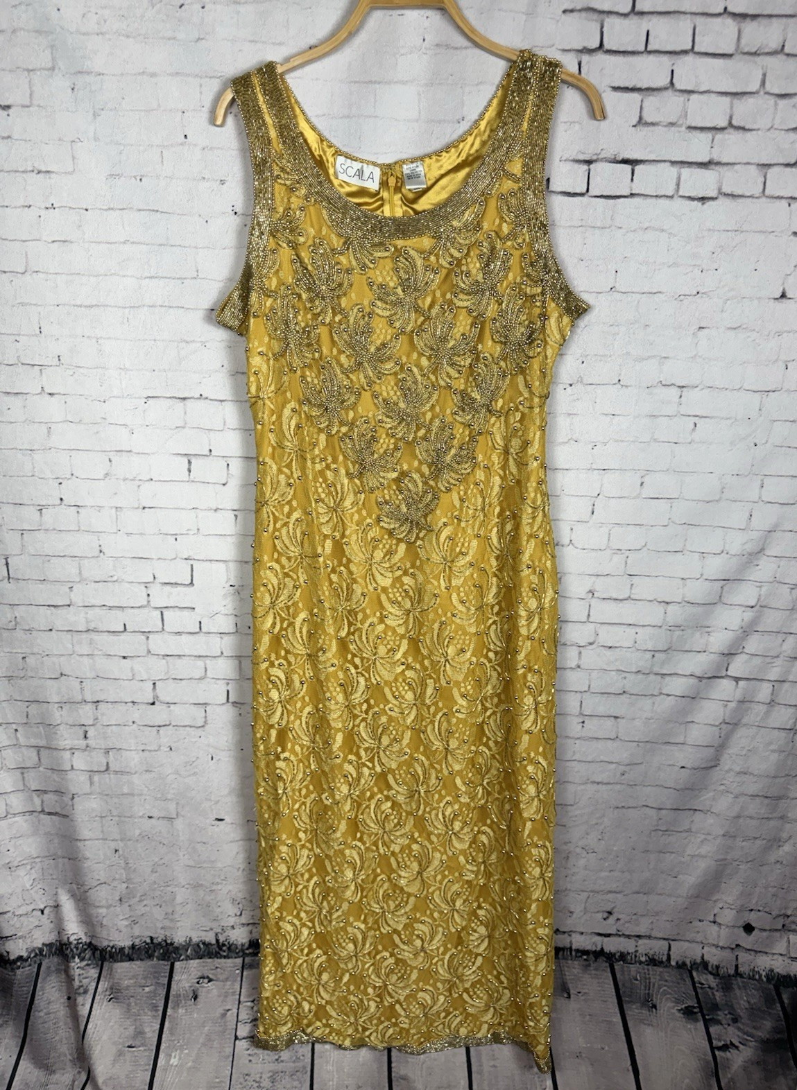 SCALA Vintage Beaded Dress XXL Women’s Long Gown Formal Gold (ttt)