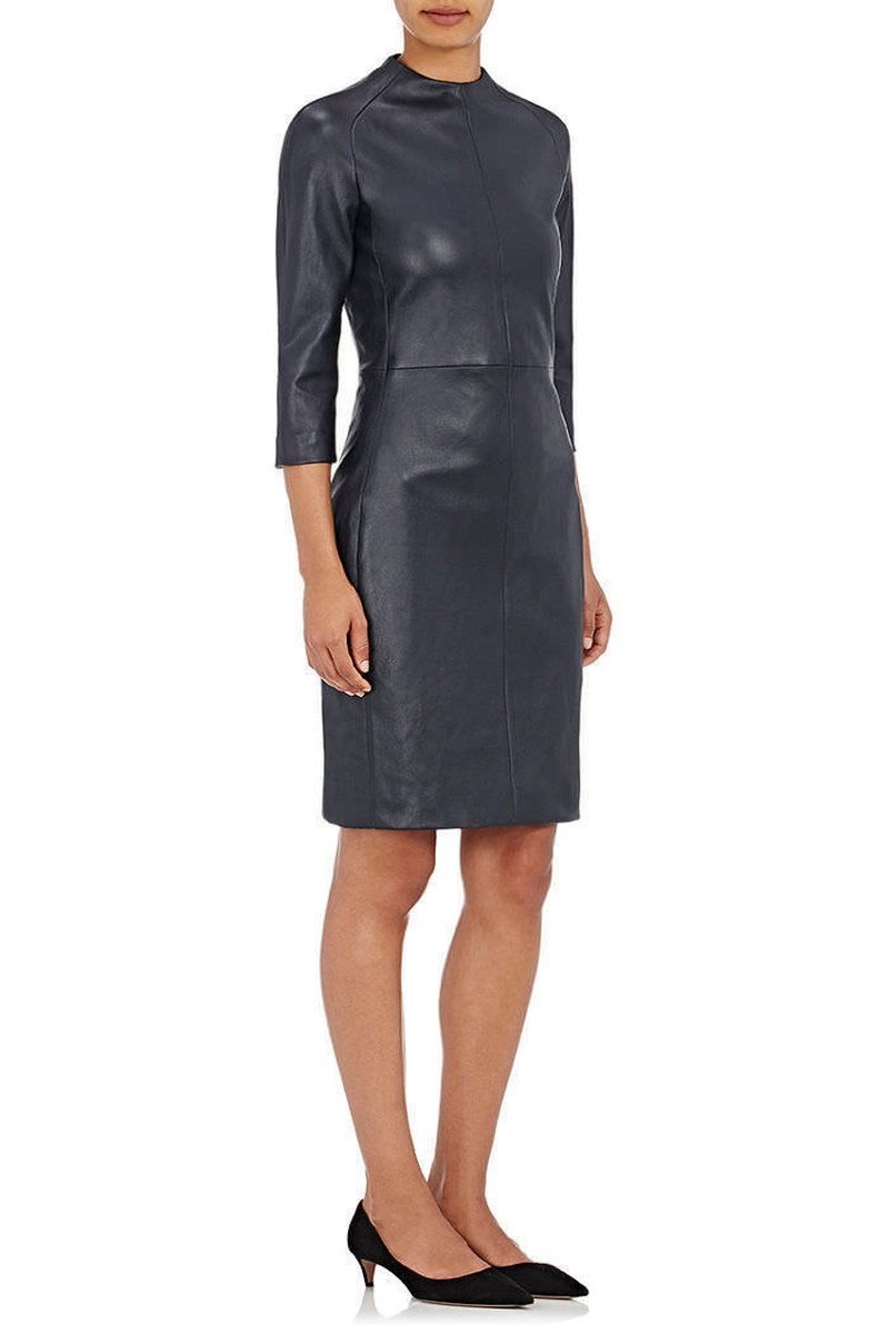 Women’s Genuine Lambskin Leather High Neck Dress