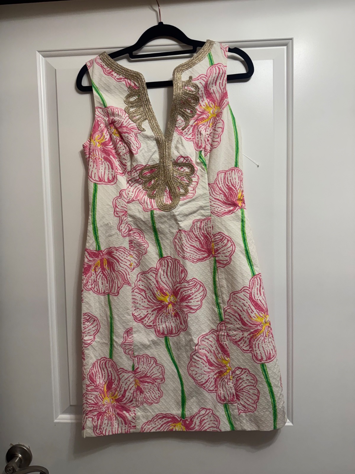 ⁠NWT Lilly Pulitzer Janice Shift Dress Pink Poppy Gold Soutache Size 4