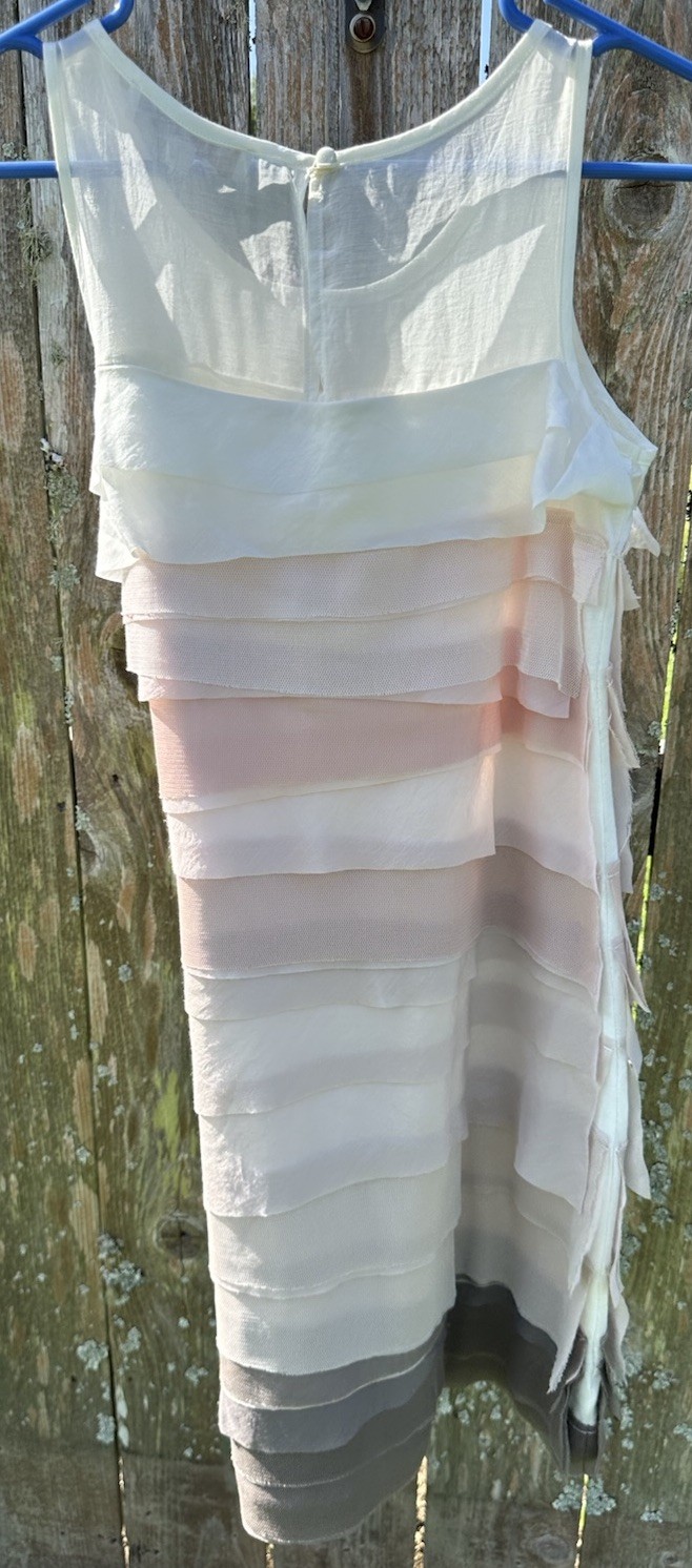 LOFT Layered Sheer Neutrals Sheath Dress Keyhole Button Back Closure Size 0P