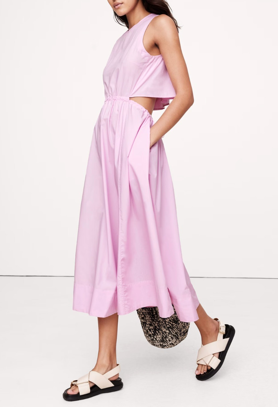 NWT! Banana Republic $180 Pink Orchid Cotton Poplin Cut-Out Midi Resort Dress XL