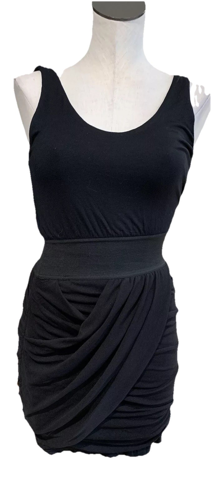 express women XS Black sleeveless draped above knee Mini Sheath dress ZZ