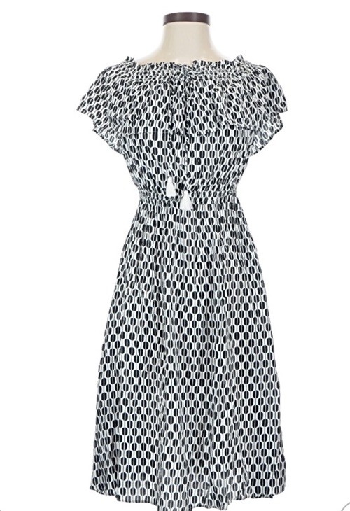 Kate Spade New York Arrow Stripe Black & White Dress Off Shoulder Womens XS