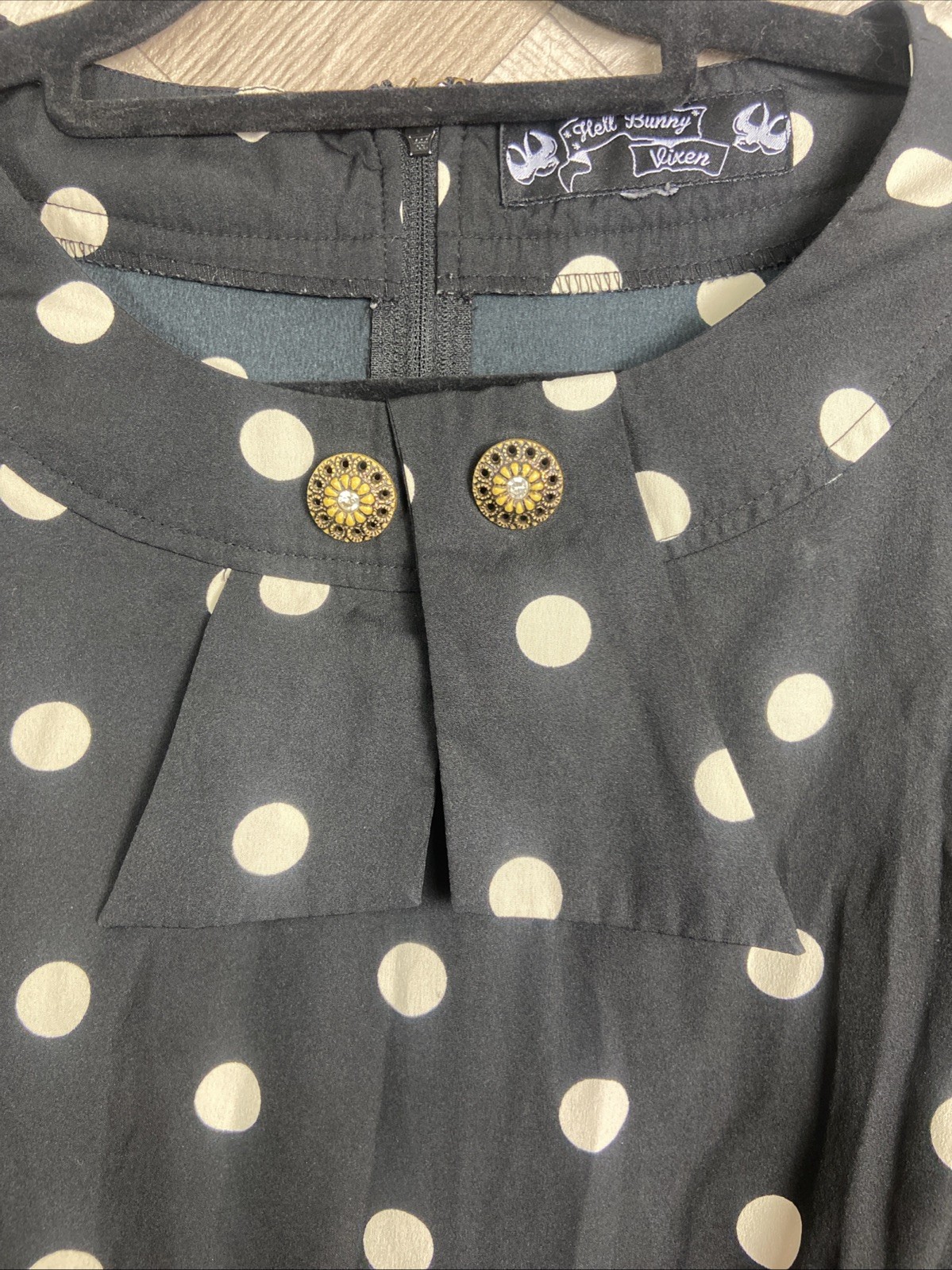 Hell Bunny Vixen Black & Cream Polka Dot Dress Rockabilly Retro Size 3XL / UK 20