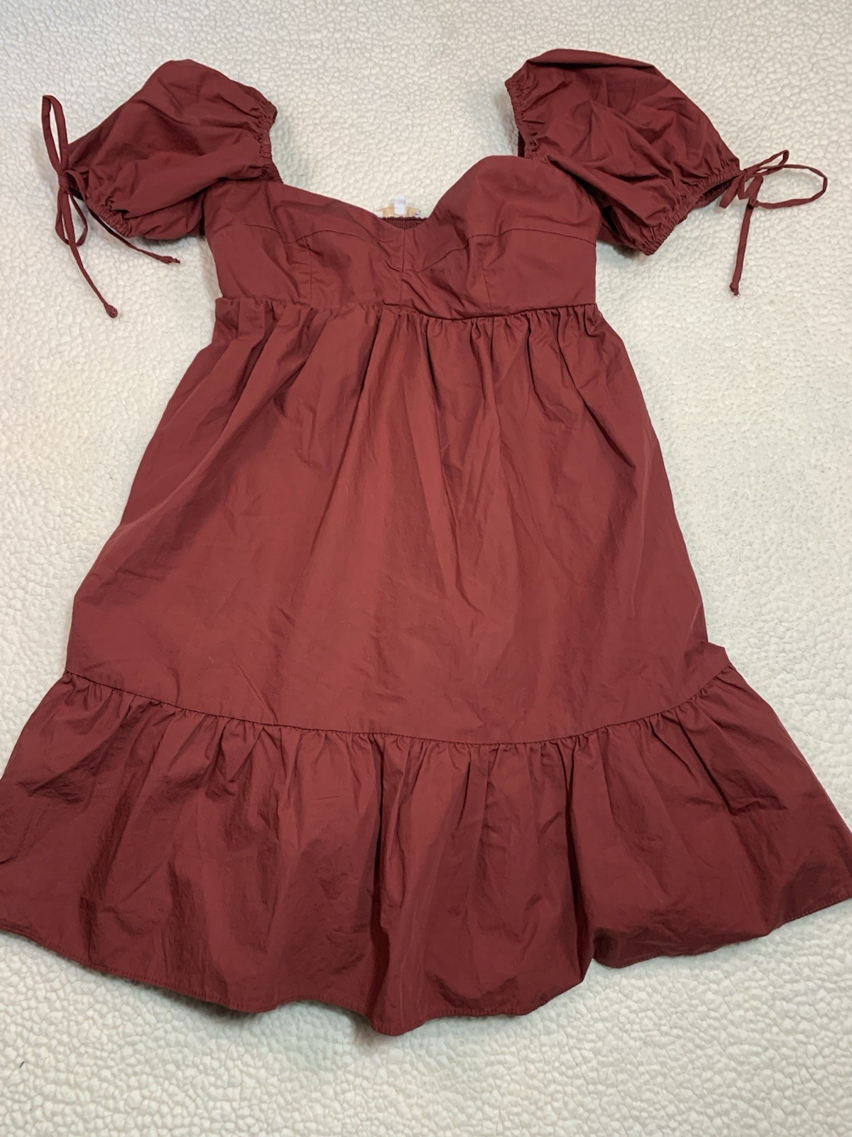 Olivaceous Red Smocked Puff Sleeve Babydoll mini Dress Women’s M forth of July