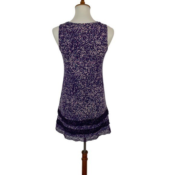 Logo Layers Purple Sleeveless Ruffle Hem Floral Print Mini Dress XS Boho Chic