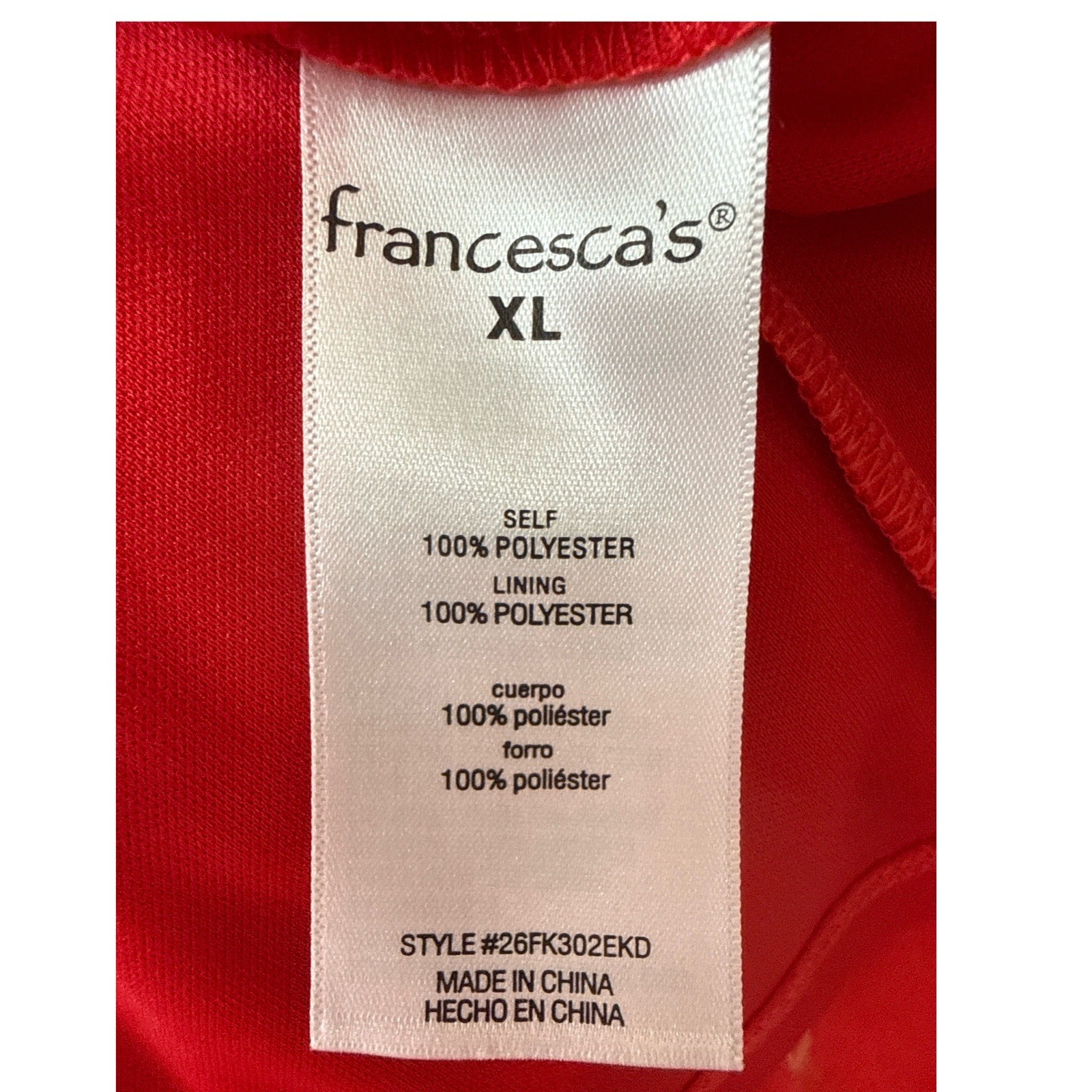 Francesca’s Red Jacquard Dress Size XL Long Sleeve Sweetheart Neck Ruffle Hem