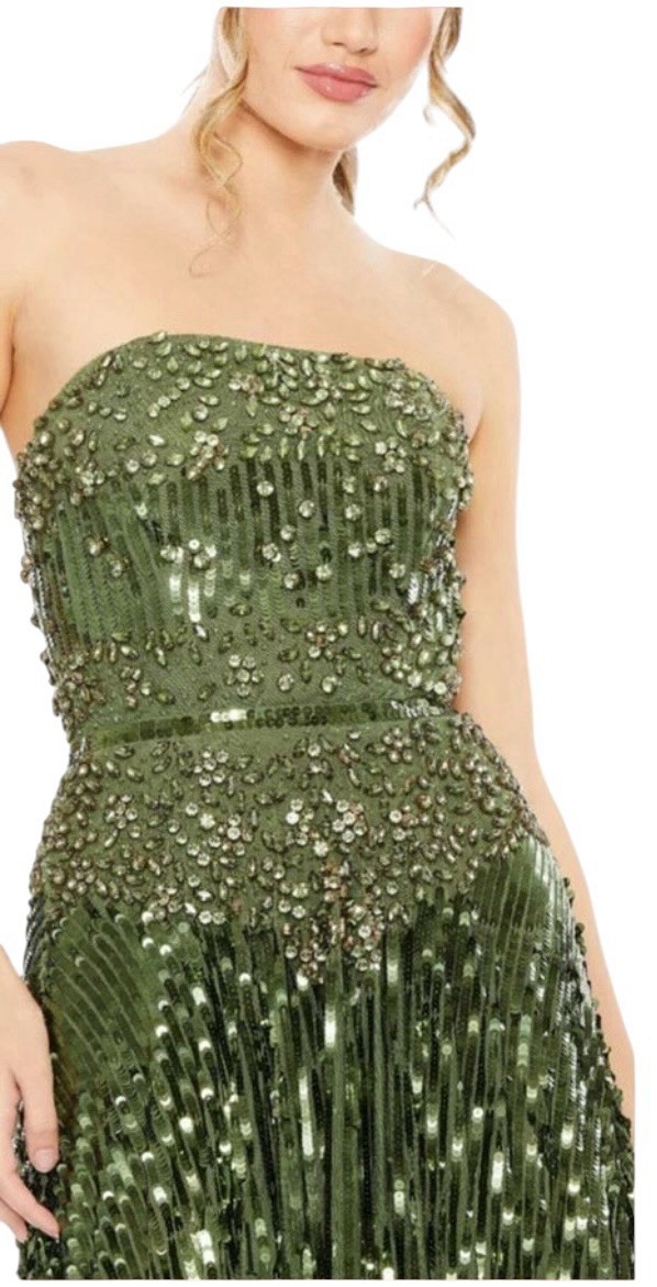 Mac Duggal 93915 Emerald Strapless Beaded Sequin Gown Size 12 $998