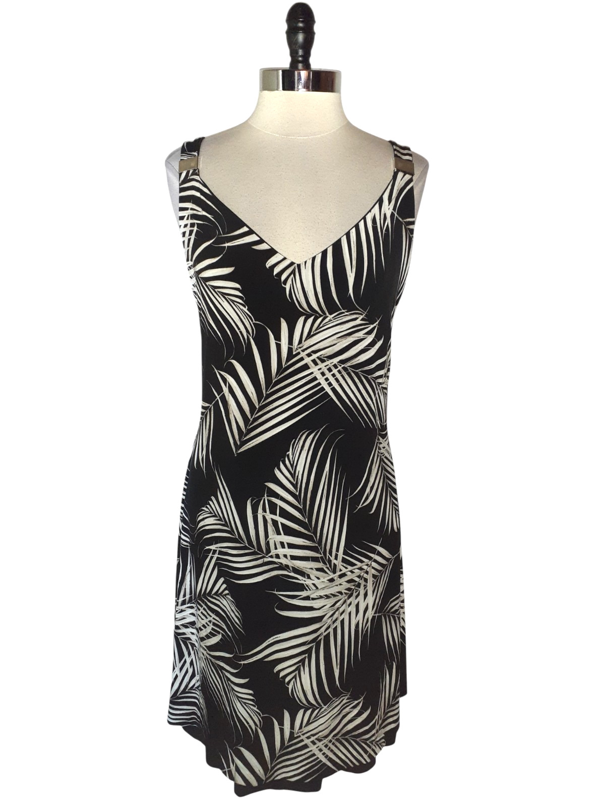 WHITE HOUSE BLACK MARKET Size XL Tank Dress Black Beige Tropical Reversible