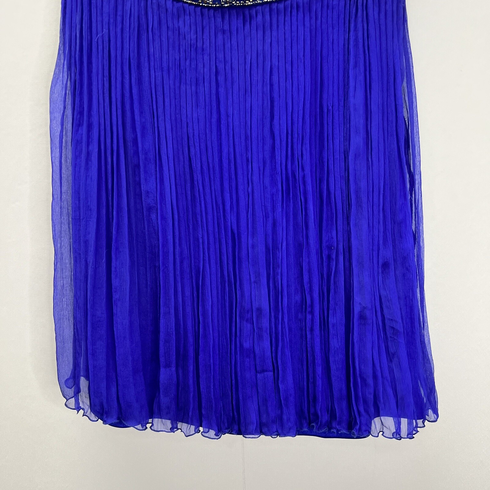 Sue Wong Nocturne Blue Silk Beaded Sequin Embellished One Shoulder Mini Dress 6