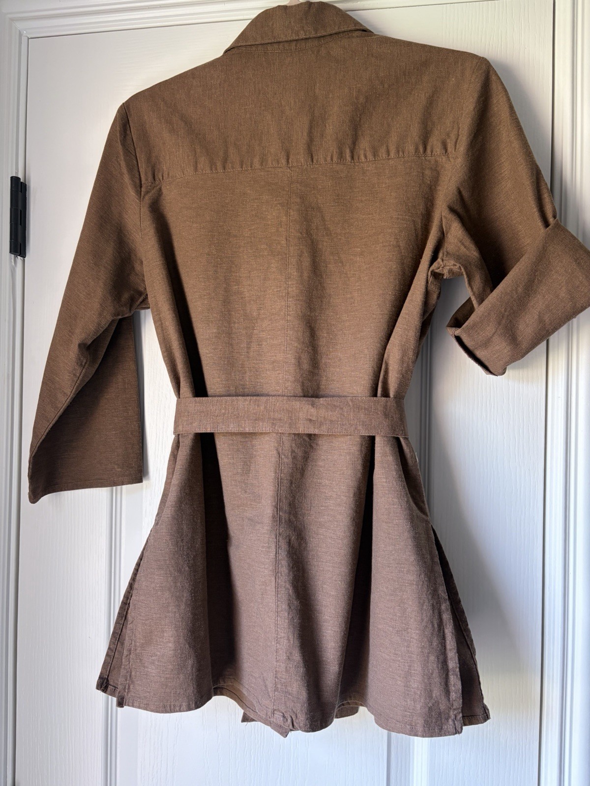 Dialogue Brown Linen Blend Collared Button Front Belted Blouse Size 6