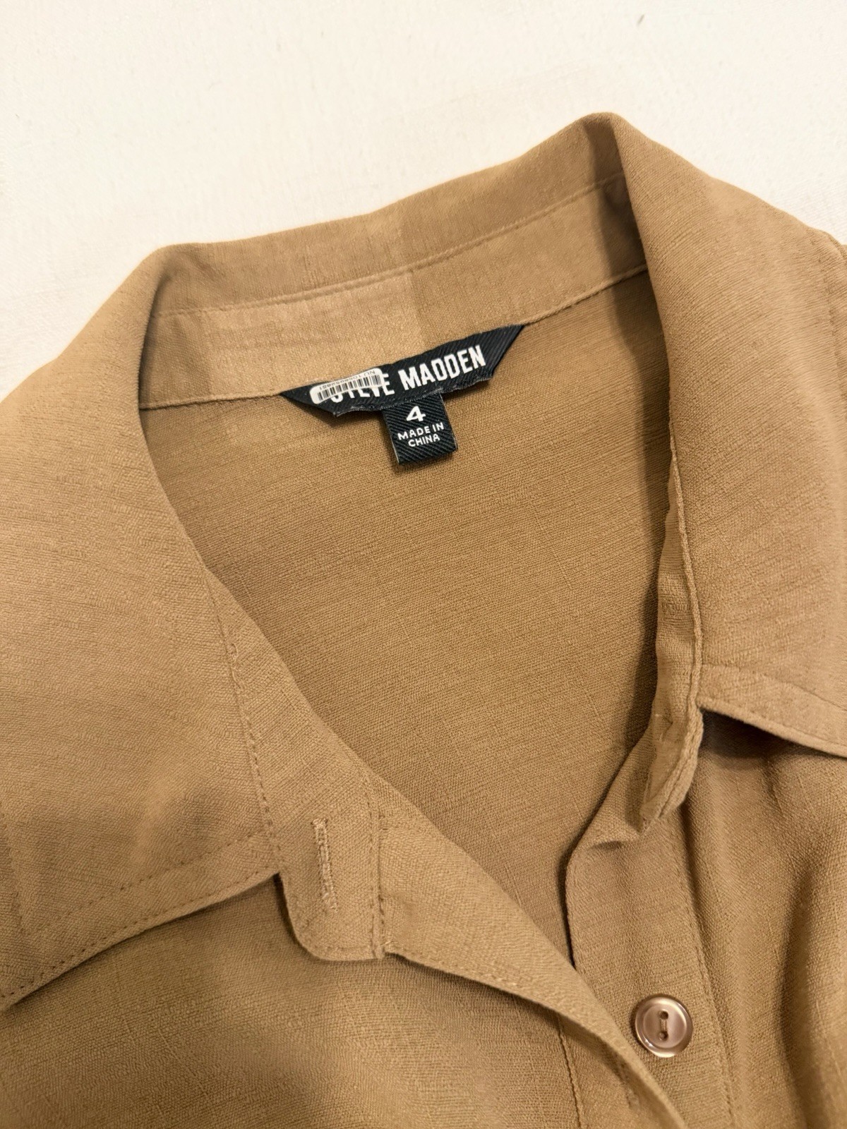 Steve Madden Brown Solid Shirt Dress Collared Short Sleeve Button Belted 4
