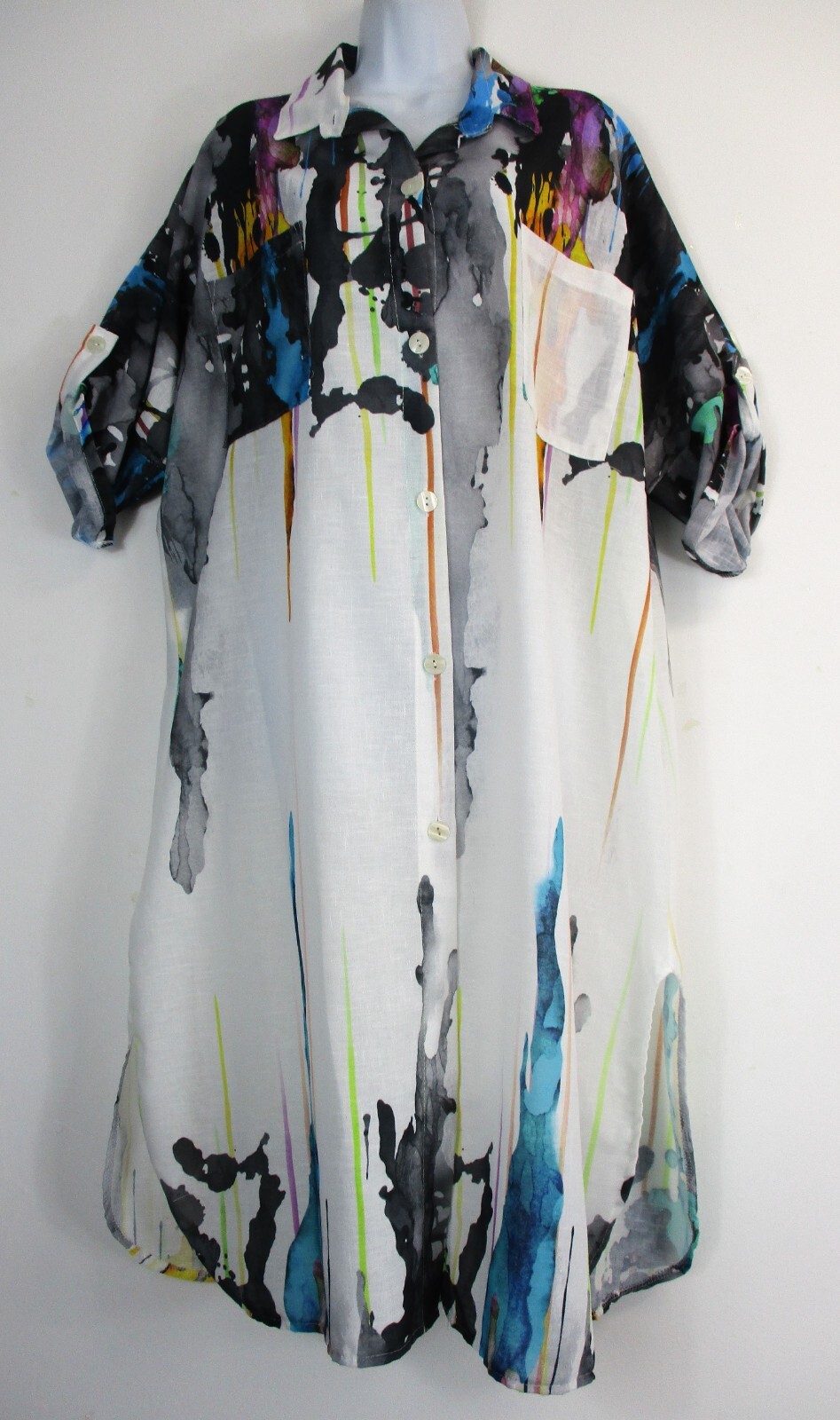 LagenLook Womens Ladies 40% Linen Long Over Shirt One Size : Plus: 16-20