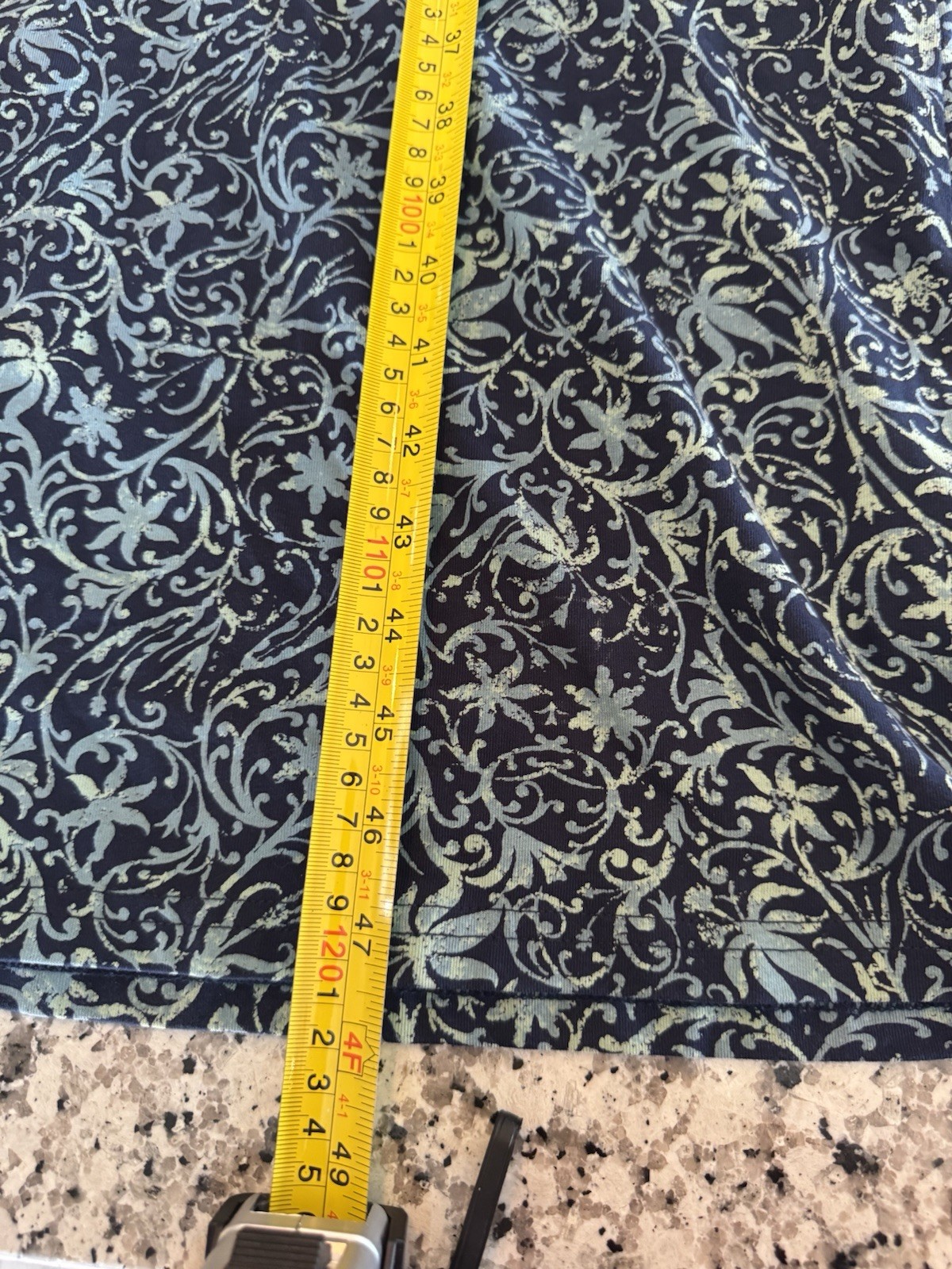 Peruvian Connection Blue Scroll Print Cotton Lycra Midi Dress Size M Stretch