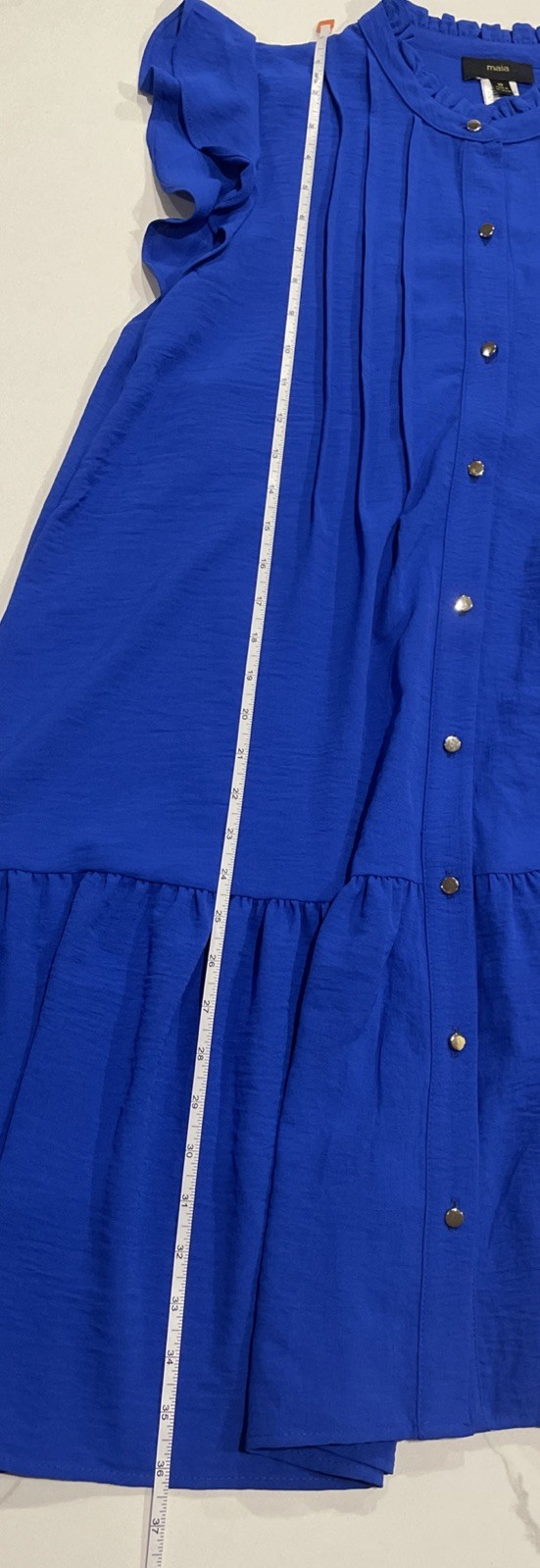 NWT Maia Women’s Cobalt Blue Smock Shift Dress, Slip, Ruffled Neck & Sleeves, 10