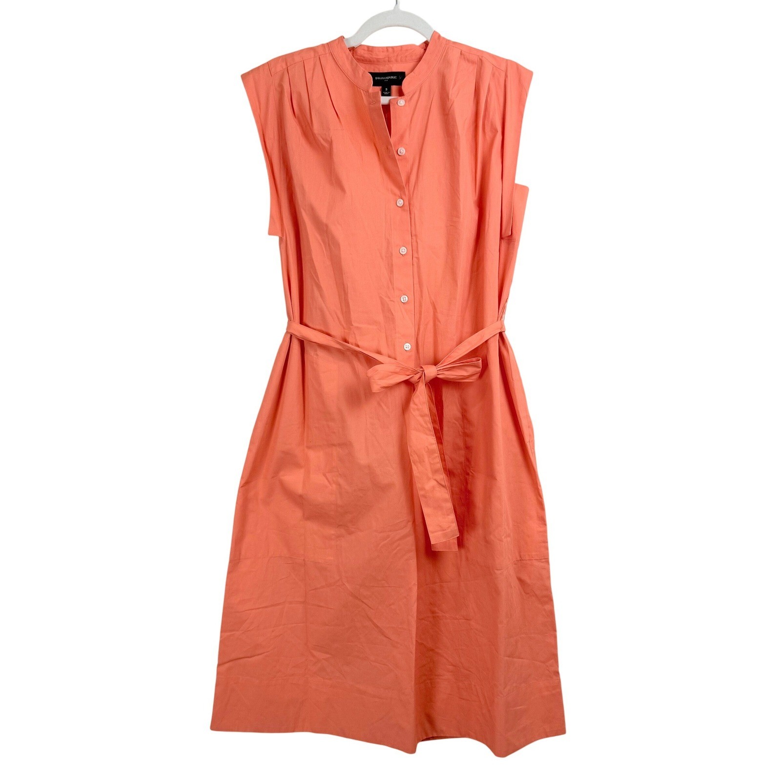 NEW Banana Republic POPLIN MIDI Shirt Dress Button Front WOMEN SMALL CORAL DREAM