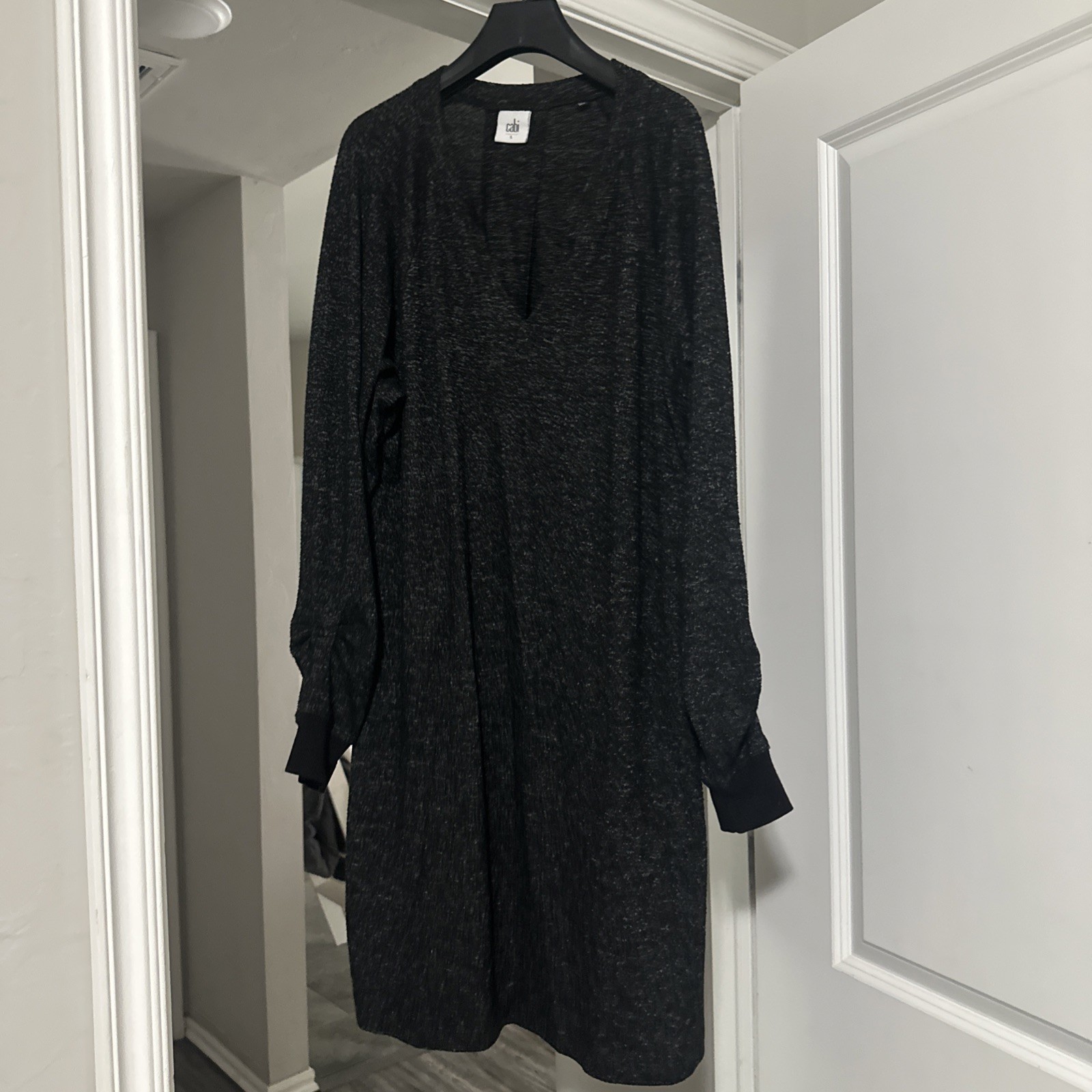 Cabi Sweater Dress V Neck Long Sleeve Heather Black Gray PJ Knit Womens Large