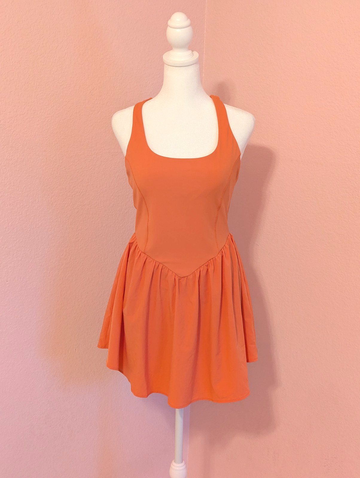 Women’s S Orange 2-in-1 Tennis Workout Dress Built-In Shorts Crisscross
