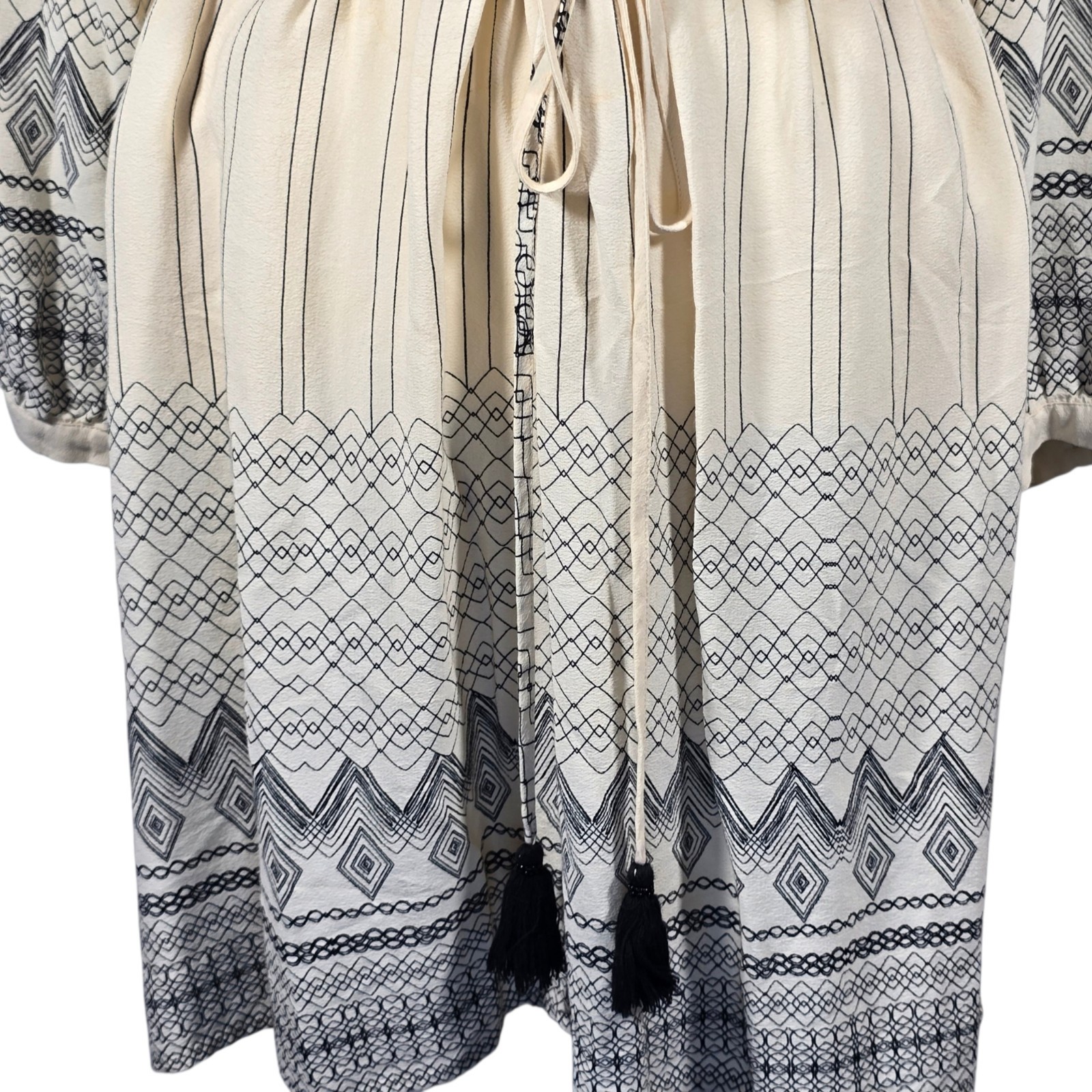 Anthropologie Floreat Perrie Peasant Dress Ivory Black Crochet Size 10 Boho