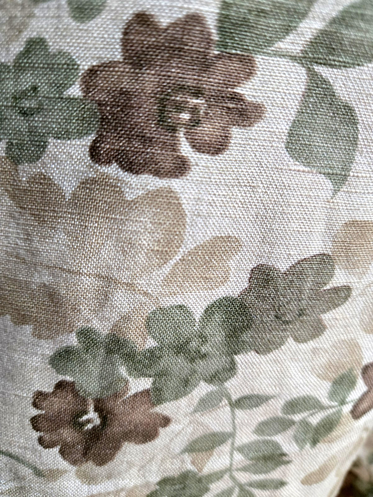 Kathy Ireland Beige/Green Sleeveless Floral Linen Blend Dress;Ruffle V-Neck;Sz L