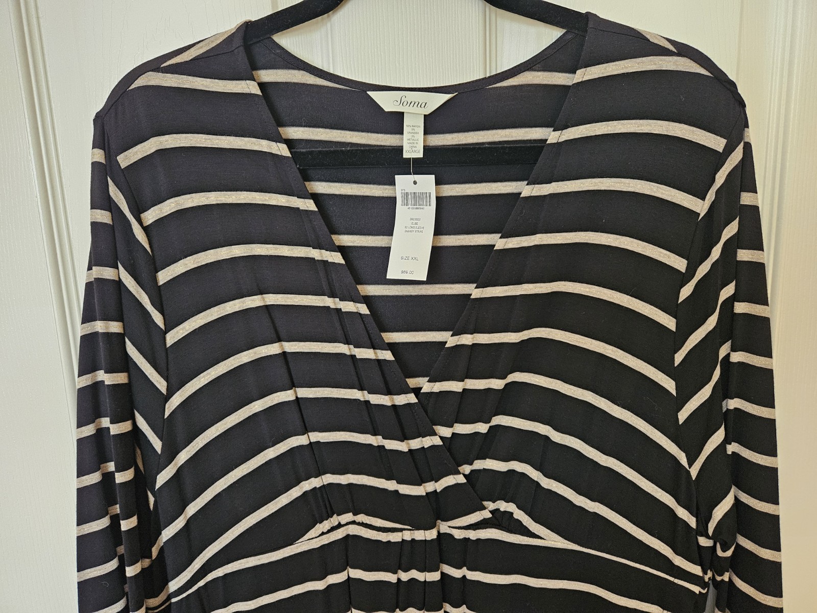 NWT Soma Elise Long Sleeve Energy Stripe Surplice Neckline Dress, Sz. XXL