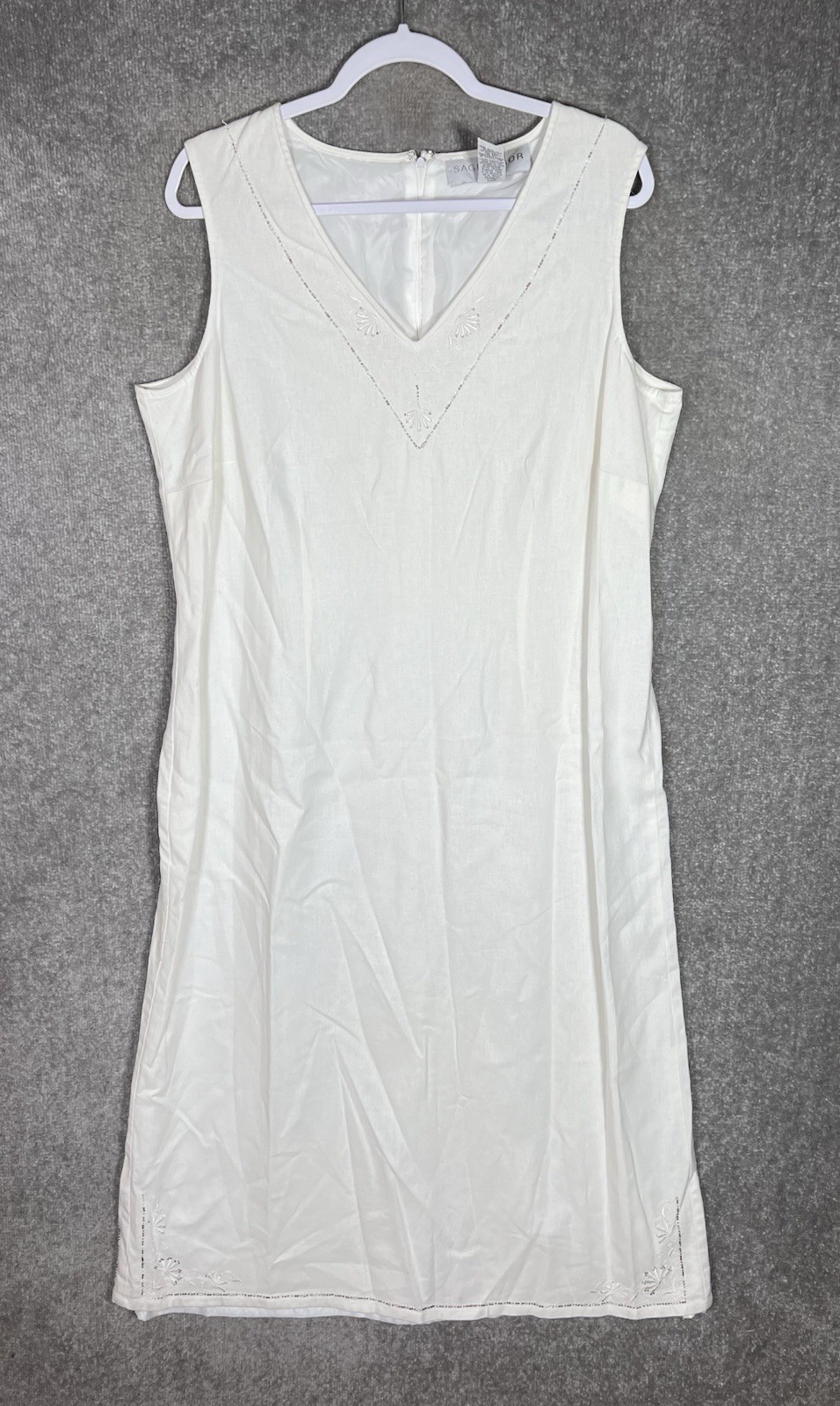Vintage Sag Harbor Dress Womens Size 18W Embroidered Beaded Sleeveless V-Neck