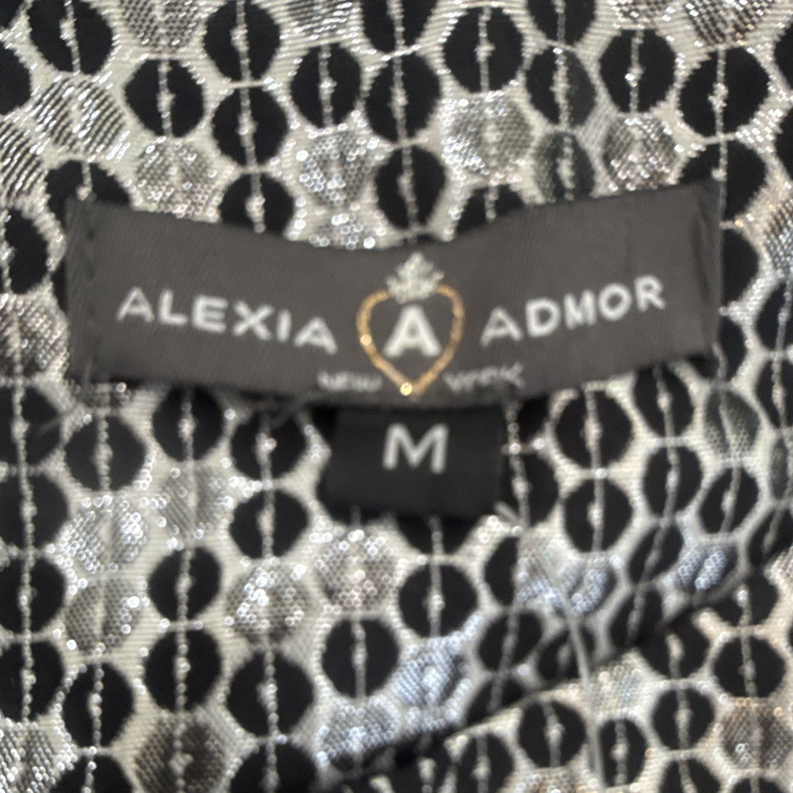 Alexia Admor Black Silver Geometric Jacquard Fit & Flare Pocket Cocktail Size M