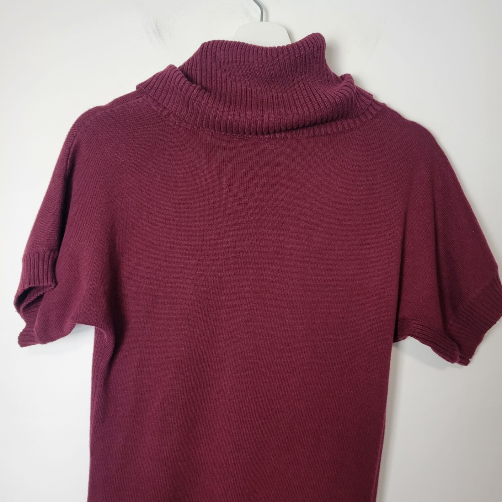 Athleta Size S Zuni Cowl Neck Short Sleeve Pocket Sweater Dress Burgundy