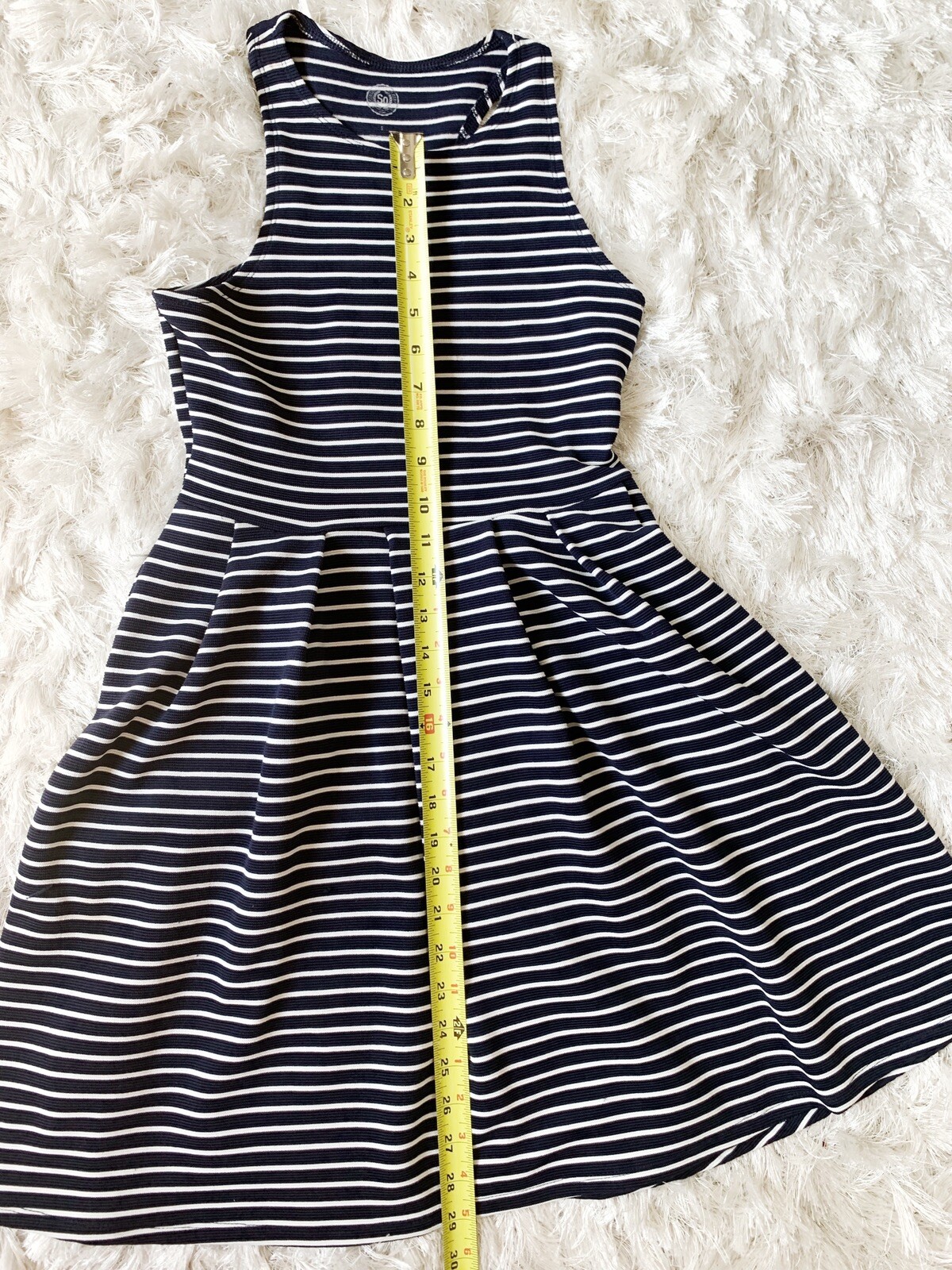 SO Authentic American Heritage Navy Blue Striped Halter Skater Dress Size Small
