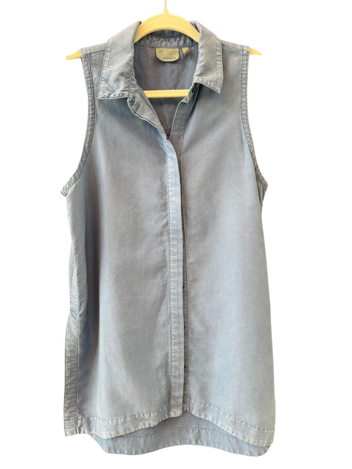 Athleta Tencel Lyocell Sleeveless Shirt Dress Blue Chambray Tunic Size Medium