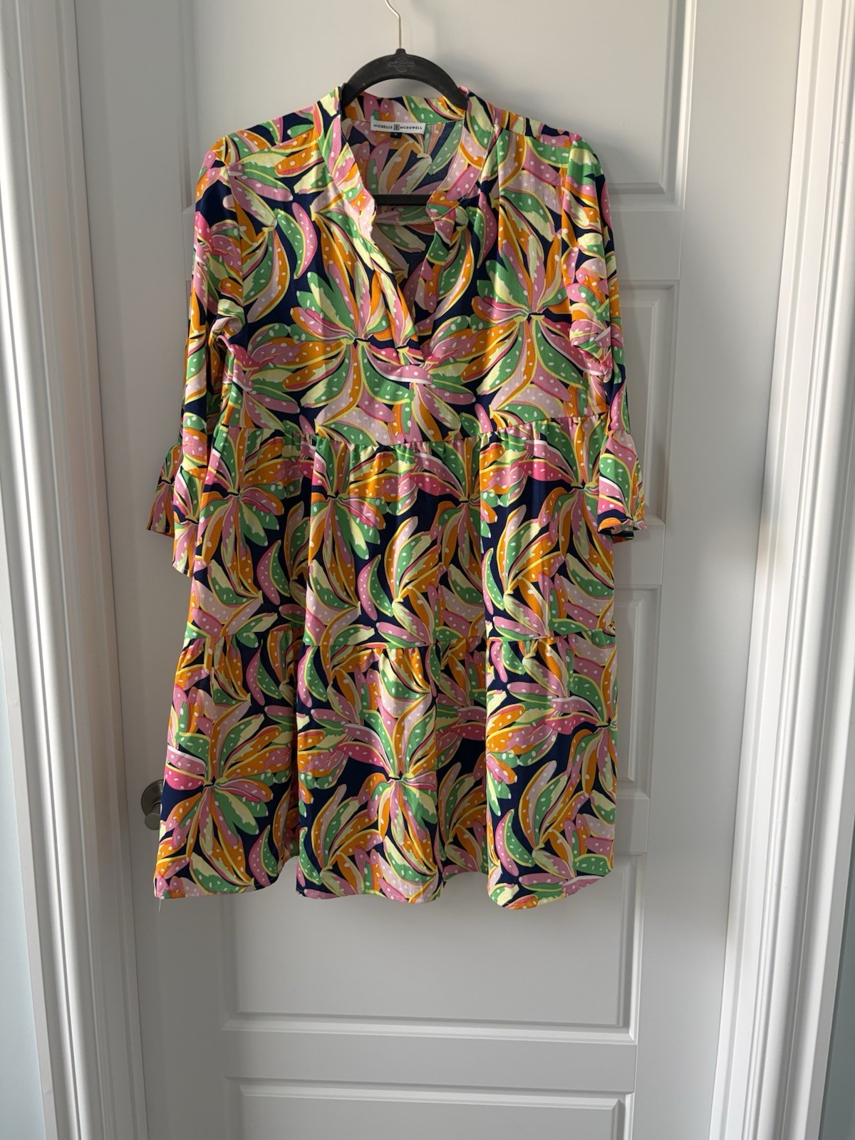 Michelle McDowell Multicolor Floral V-Neck Tiered Dress 3/4 Sleeve S