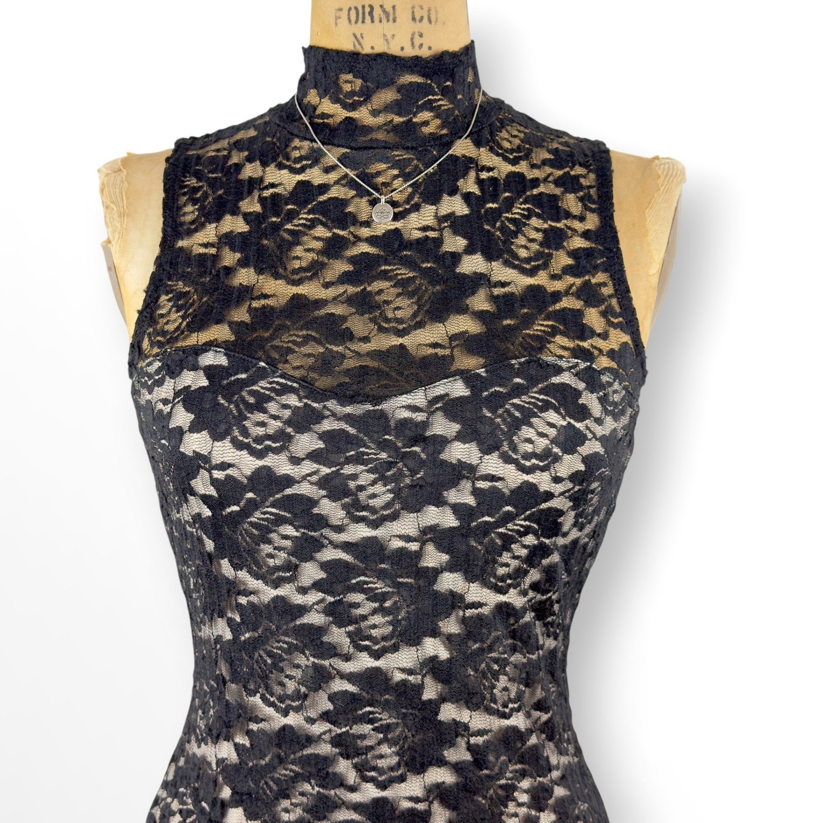 Y2K Wet Seal Black Lace Mock Neck Mini Dress Open Back Gothic Size XS S