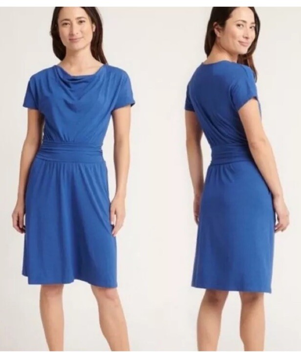 Betabrand Canopy Dress Womens Size XXL Blue Short Sleeve Stretch Cowl Neck
