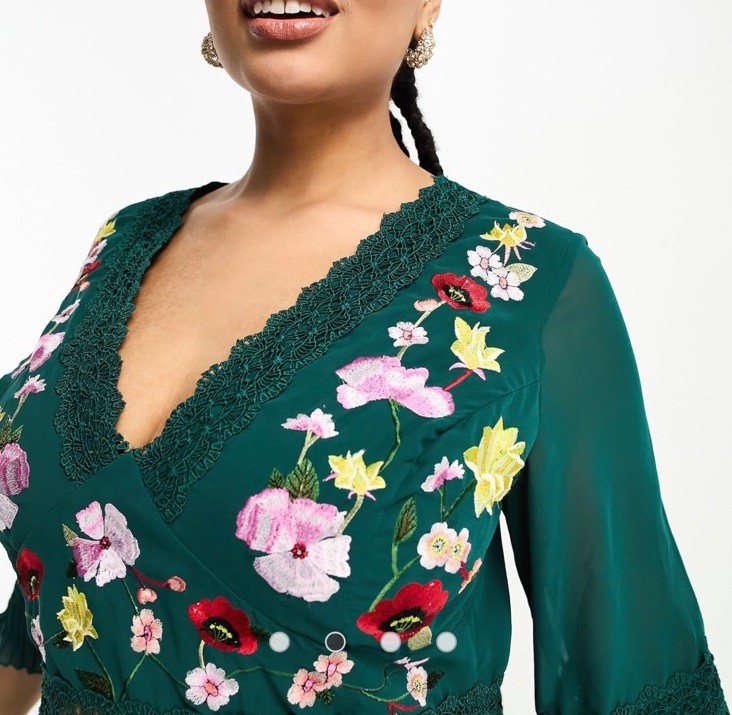 Asos Design Curve Lace Insert Pleated Midi Dress Size 10 Embroidered Floral