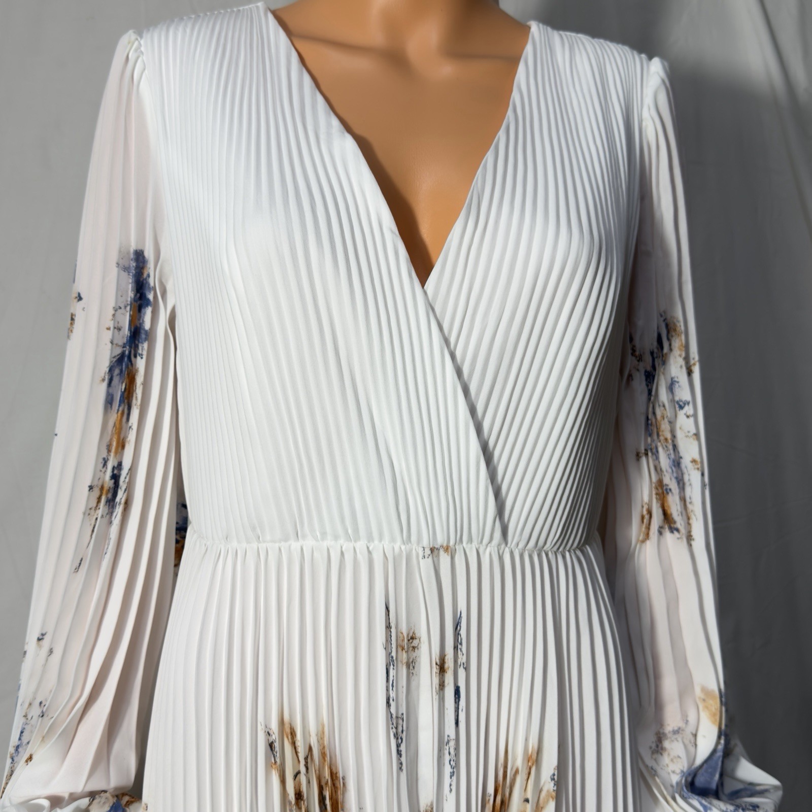 Fehaute V-Neck Long Sleeve Painted Dress Wedding Elegant Ankle Length Size 6