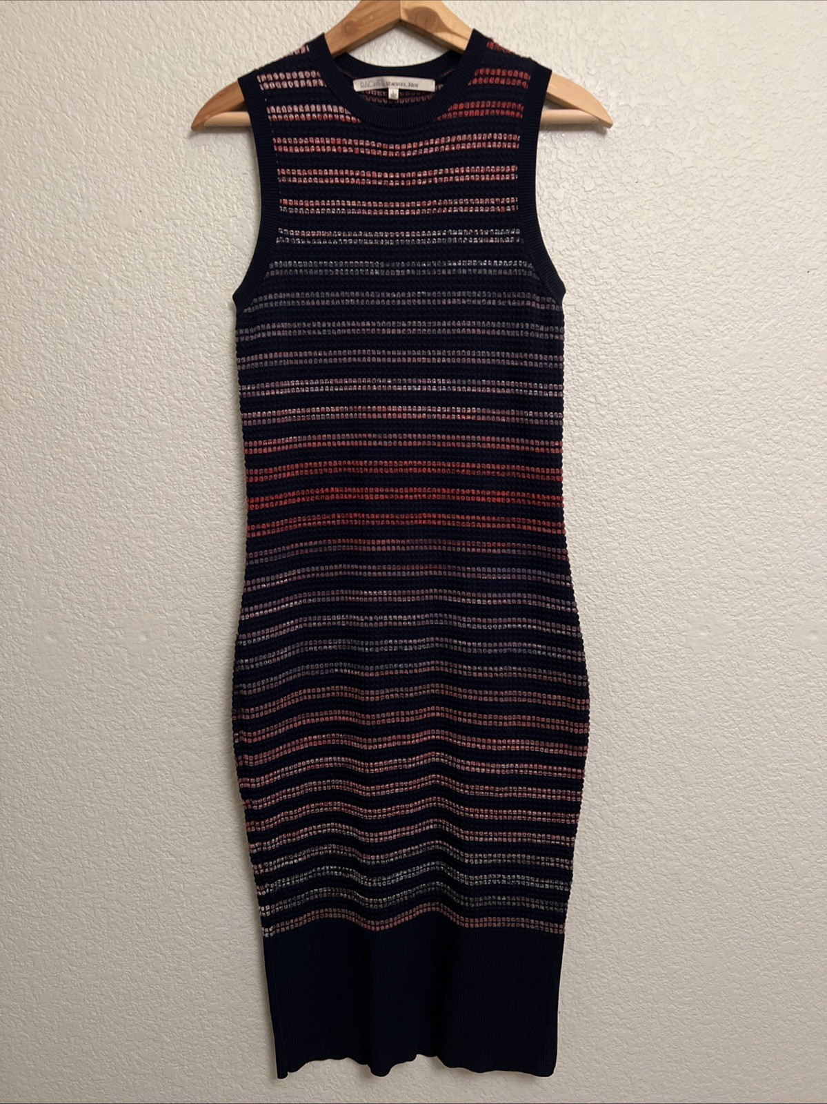 Rachel Roy Modern Navy Dress Sheath Shift Knit Minimalist Quiet Luxury Art L
