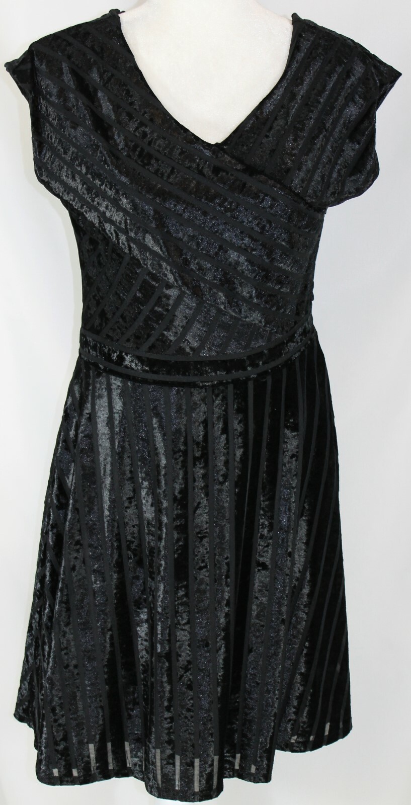 NWT New Directions PM Sheer & Velvet Stretch Fitted At Knee Little Black Dress
