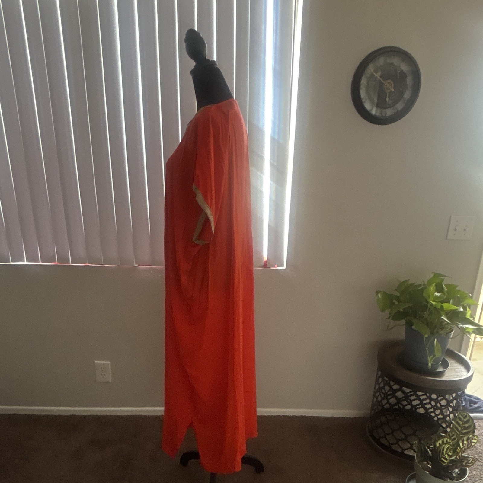 Women’s Orange Embroidered V-Neck Kaftan Maxi Dress Muslim gown One size fits