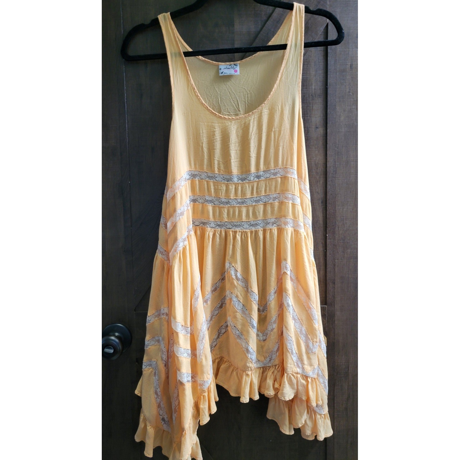 Intimately Free People Yellow Lace Slip Dress Ruffle Sharkbite Hem XS Apricot