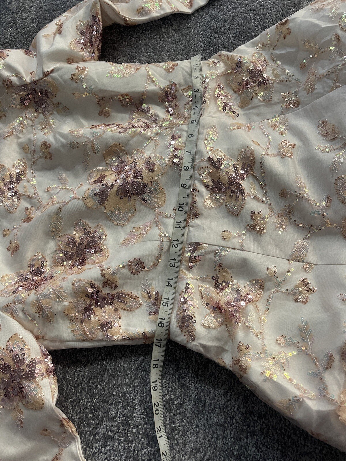 Pink FLORAL Sequence ￼ LONG SLEEVE High Round Neck GOWN Size L, Handmade.