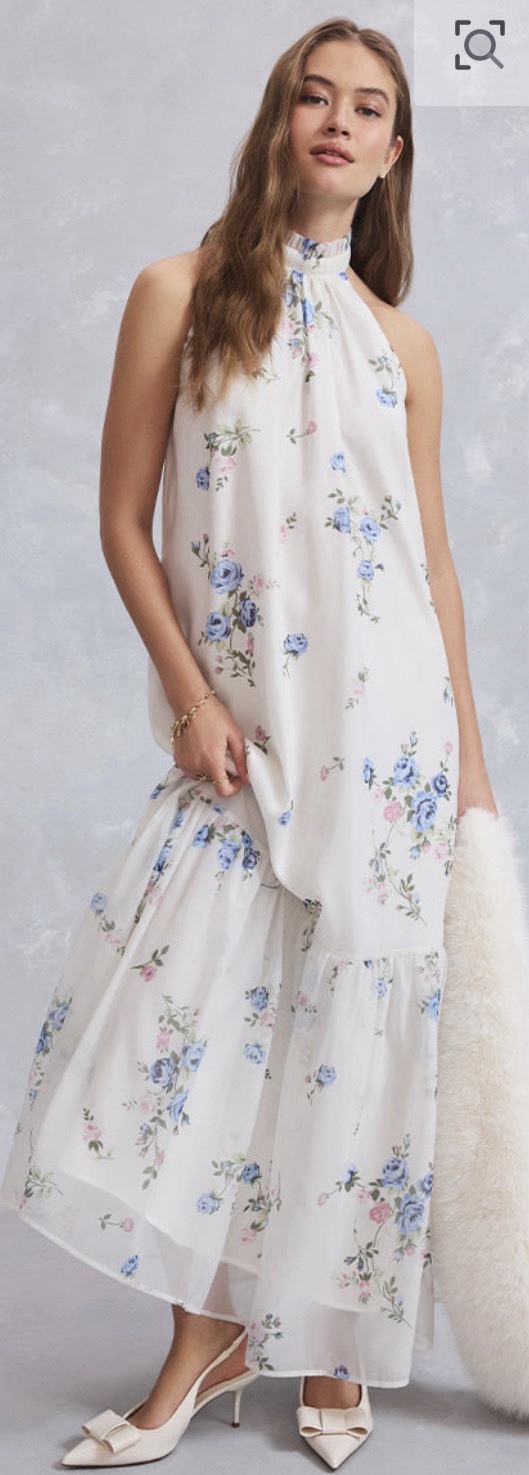 Francesca’s Mi Ami Willow Halter White Blue Pink Floral Maxi Dress NWT Women’s L