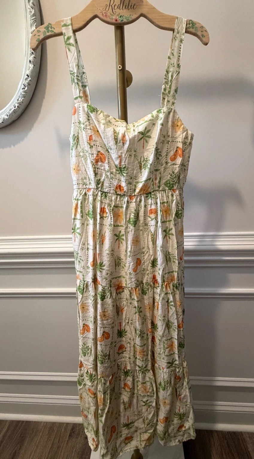 Blu Pepper NWT Women’s Veggie Print Tiered Maxi Dress Size M Garden Party