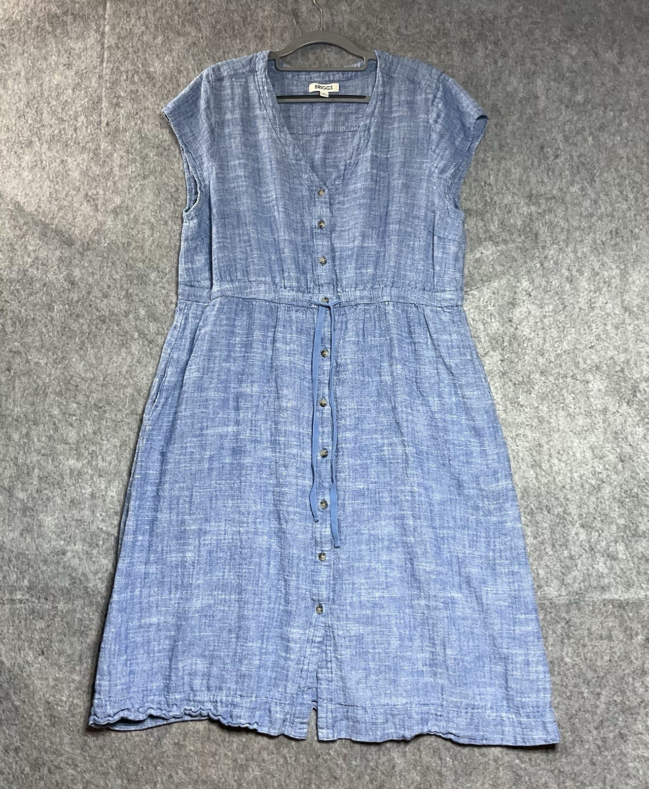 Briggs Dress Womens XL Blue Button Front Pockets Linen Blend Midi Cottage Y2K