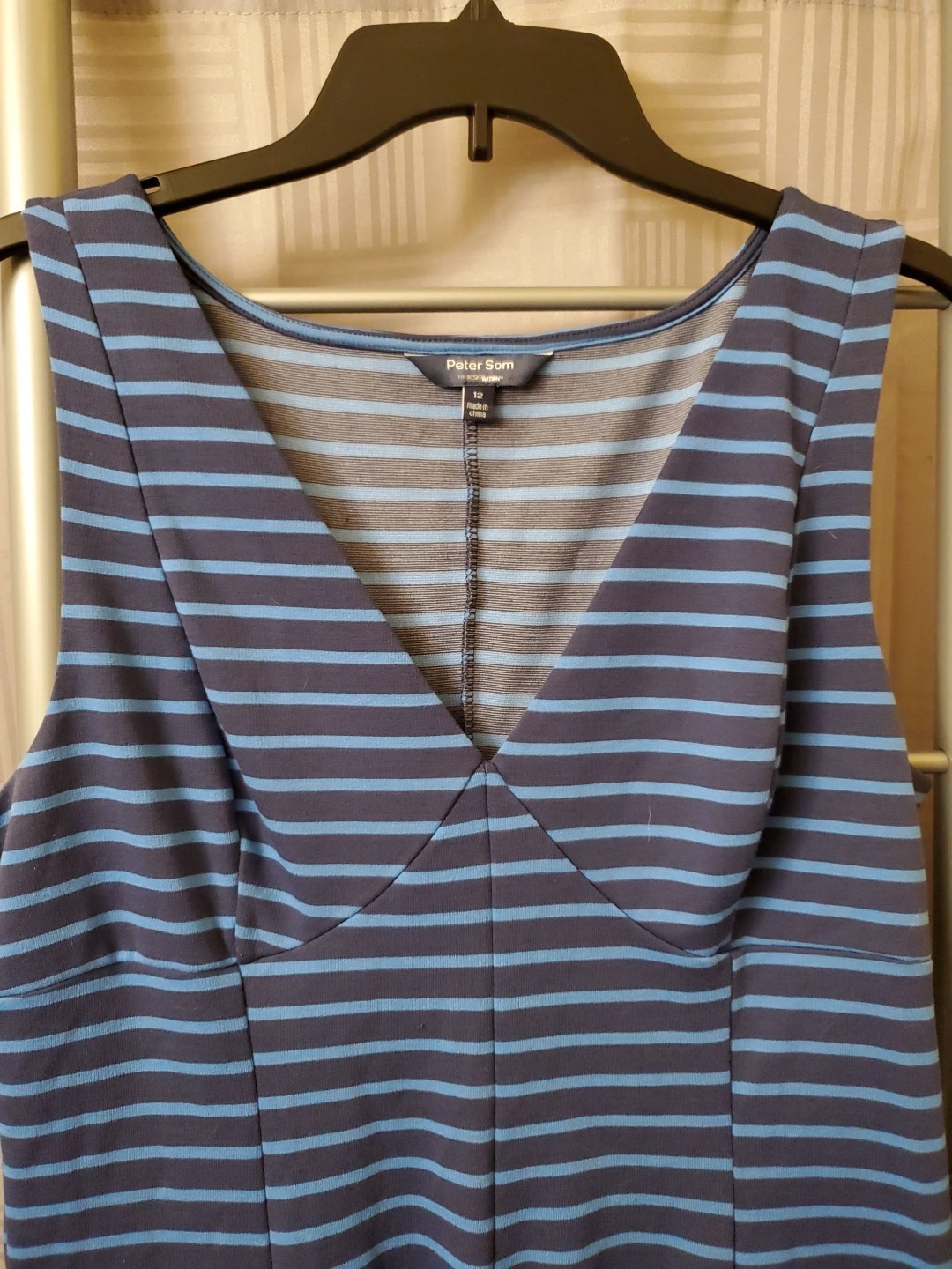 PETER SOM for DesigNation Blue Striped V Neck Sleeveless Dress